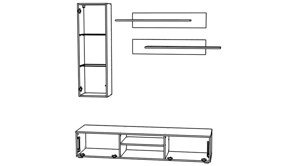Гостиная 16 МДФ (черная) / Белый Фасадный 0101 180*45*170 см, Черный, Белый Фасадный   Фиеста