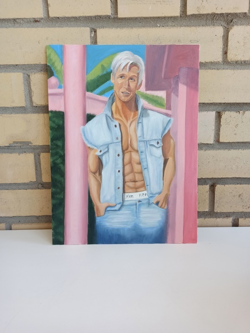 Картина (холст, масло) "Мем Райан Гослинг в роли Кена из фильма "Барби"