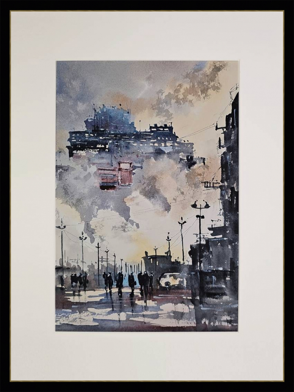 Картина авторская акварельная в паспарту 30х40 см на стену для интерьера "Индустриальный пейзаж"