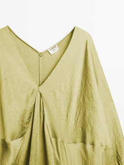 Massimo Dutti Драпированное атласное платье-кимоно - Studio, бутылочно-зеленый