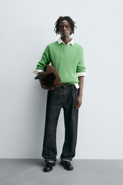 ZARA ДЖЕМПЕР ИЗ ХЛОПКА И КАШЕМИРА, ЗЕЛЕНЫЙ