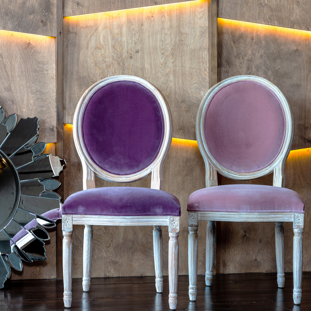 Стул Луи - Пудровый розовый бархат белый жемчуг Объект мечты