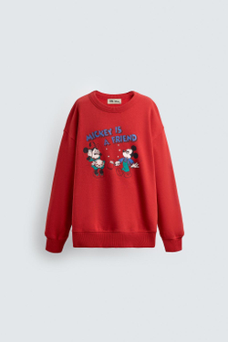 ZARA X DISNEY ТОЛСТОВКА С ПРИНТОМ MINNIE + MICKEY MOUSE, КРАСНЫЙ