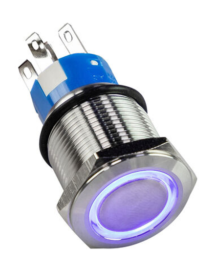 Кнопка без фиксации 12 В 5А, OFF-(ON) 5P, D19 синяя подсветка
