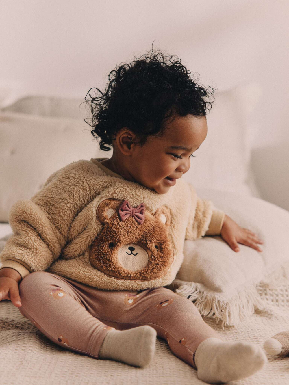 Толстовка флисовая и легинсы в комплекте для малышей Next 904-482, Бежевый, Коричневый