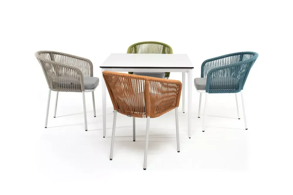 "Аркобалено" обеденная группа на 4 персоны со стульями "Марсель", каркас белый, роуп цветной