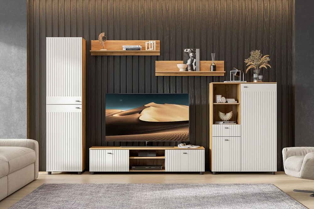 Милан Тумба многофункциональная Дуб Золотой / Белый Матовый