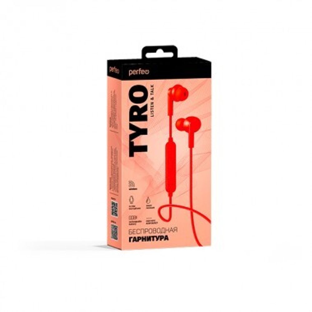 Perfeo BT наушники внутриканальные с микрофоном  TYRO красные