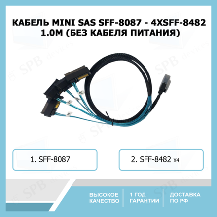 Кабель Mini SAS SFF-8087 - 4xSFF-8482 1.0м (без кабеля питания)