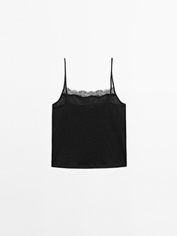 Massimo Dutti Топ на бретелях с кружевом, черный