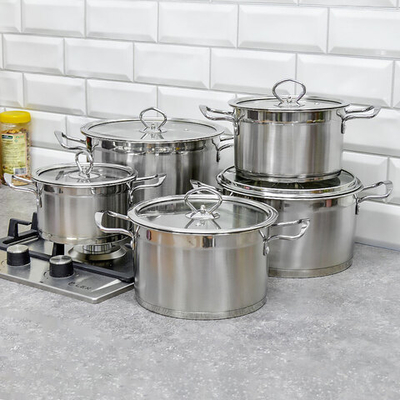 Набор посуды 10 предметов (1,8л, 2,6л, 3,5л, 4,7л, 6,1л) нерж, индукция, NN3036