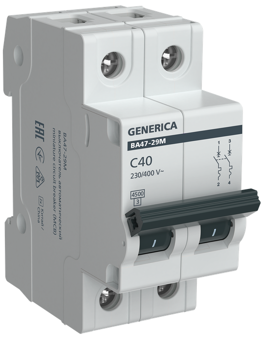 Автоматический выключатель ВА47-29М 2P 40А 4,5кА C GENERICA