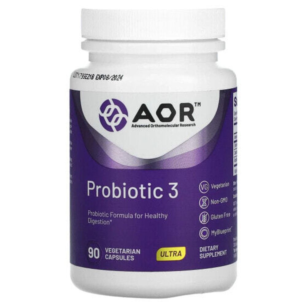 Для пищеварительной системы Advanced Orthomolecular Research AOR, Probiotic 3, 90 растительных капсул