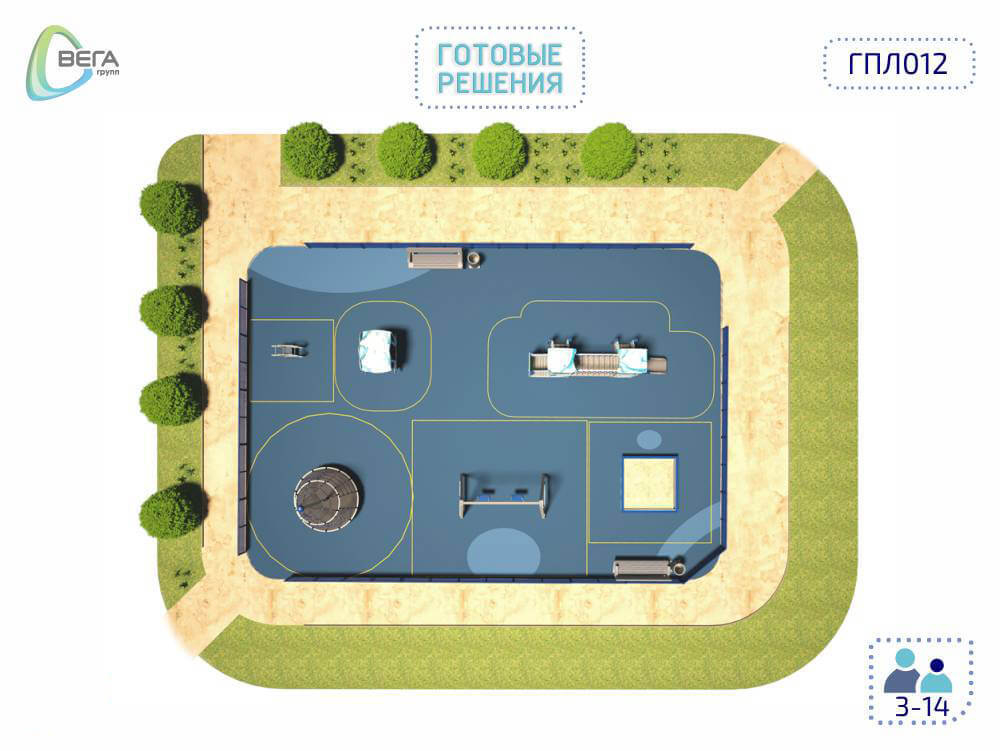 Игровая площадка для детей от 3 до 14 лет 12 x 9 x 3,03 м ГПЛ012