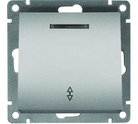 Выключатель проходной одноклавишный с подсветкой "UNIVersal" серия "Афина ", с/у, 10А, 220В, серебро