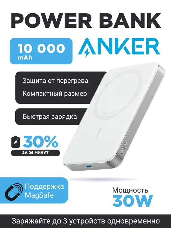 Внешний аккумулятор Anker MagGo Power Bank 10000 mAh A1664 белый УЦЕНКА