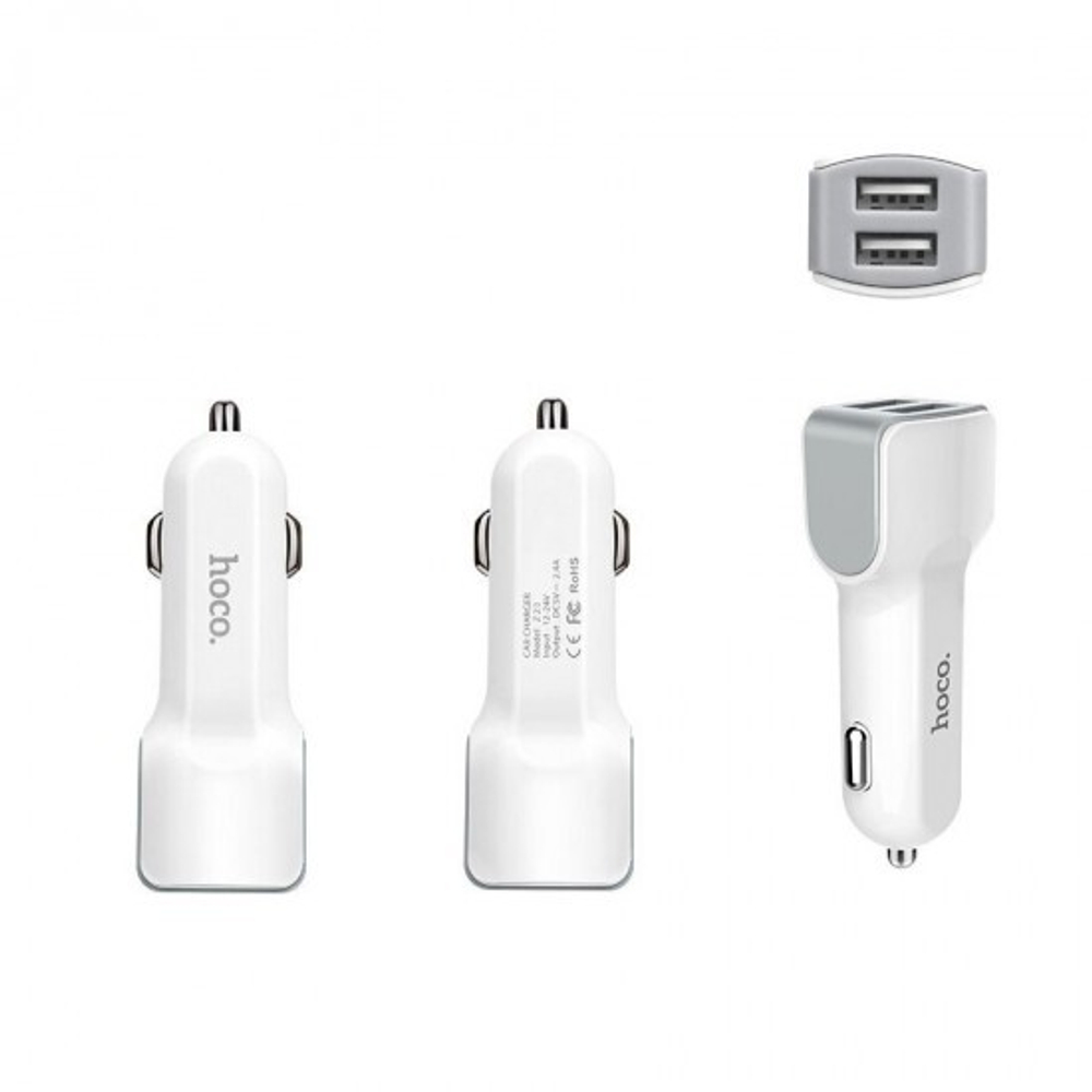 Автомобильный адаптер Hoco Z23 на 2 USB, 010516 Белый