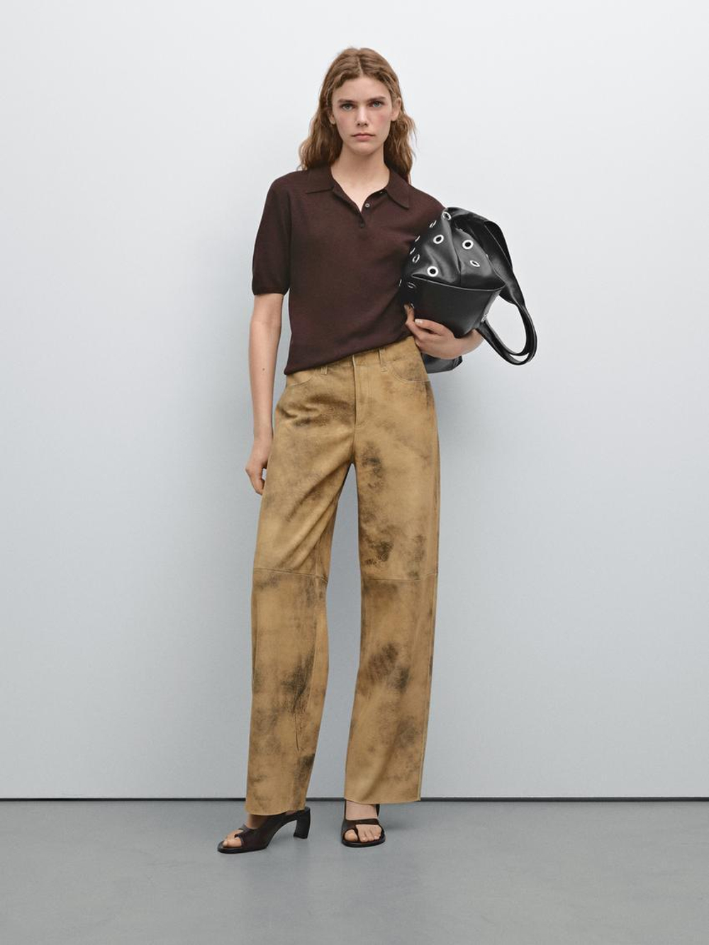 Massimo Dutti Хлопковая футболка поло, шоколадный