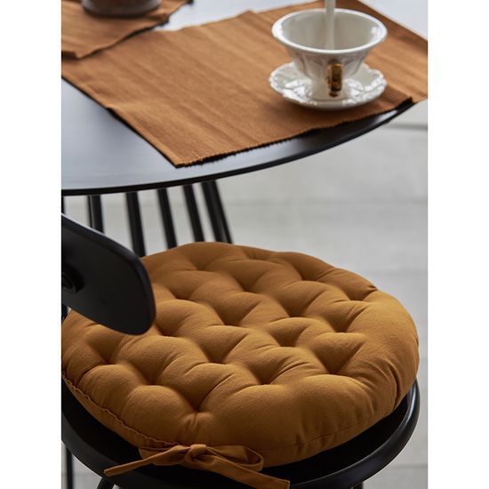 Подушка на стул круглая из хлопка цвета карри из коллекции essential, 35 см