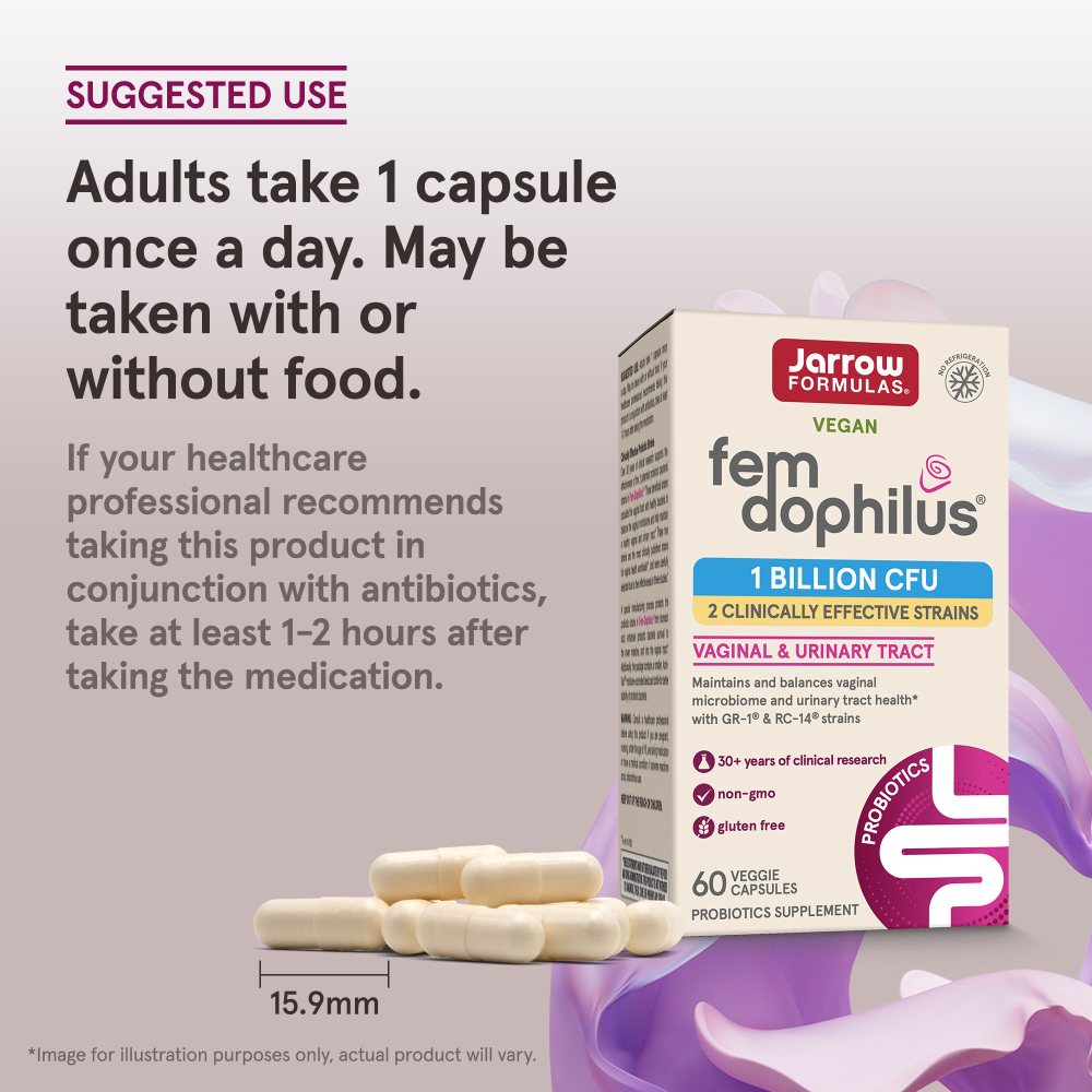 Jarrow Formulas, Fem Dophilus, веганские пробиотики для женщин, 1 млрд КОЕ, 60 растительных капсул