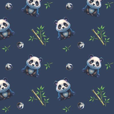 панда малыш мяч бамбук синий