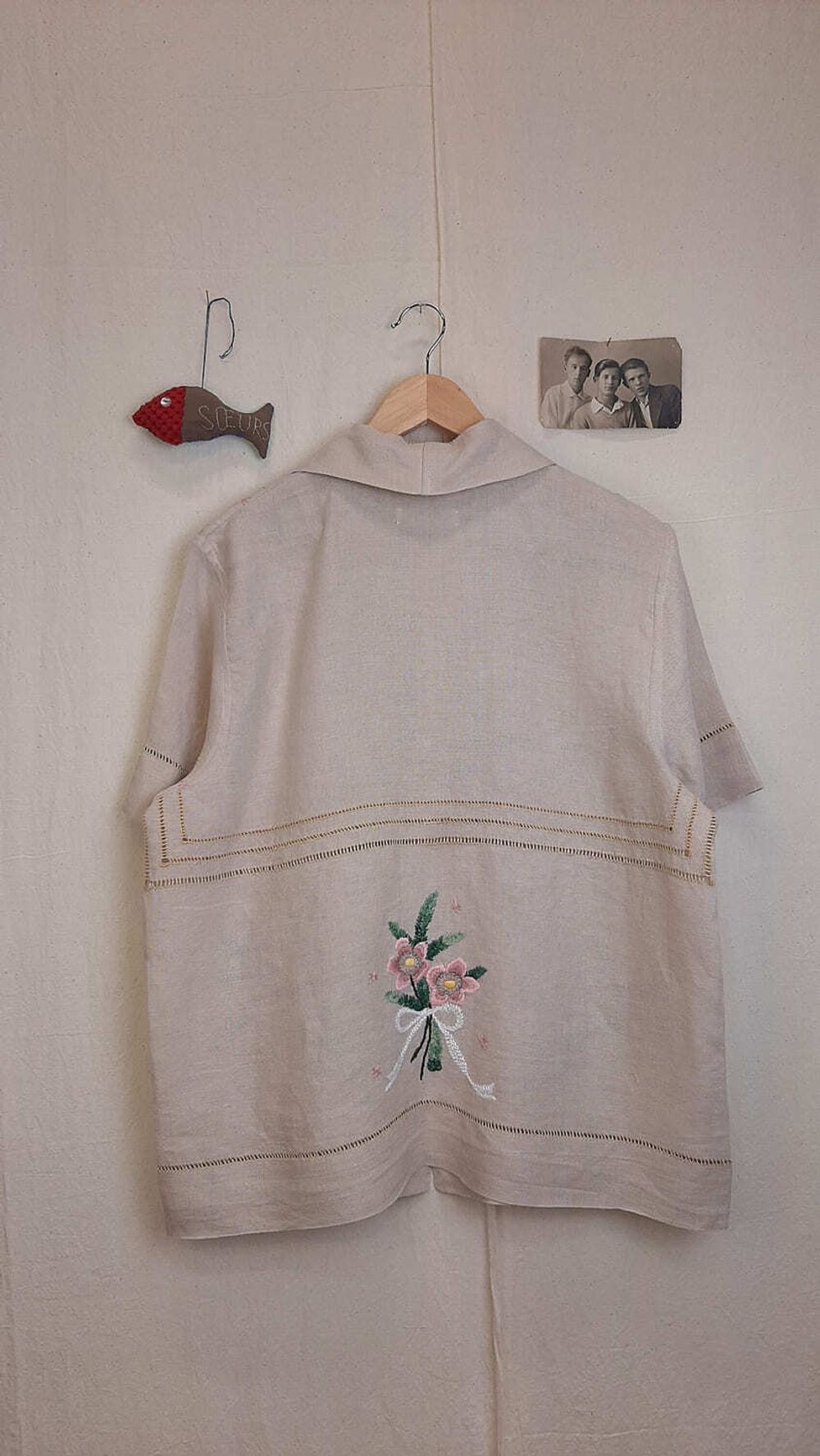 Рубашка Soeurs с Парой Цветов/Two Flowers Short Sleeve бежевая