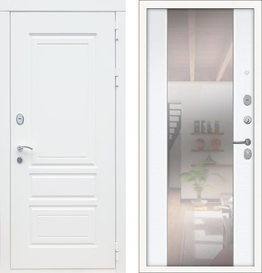 Входная металлическая дверь с зеркалом  REX (РЕКС) 6 Лондон Силк сноу / СБ-16 Силк сноу