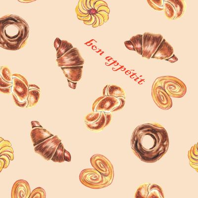 Круассан, пончик, печенье и сладкие булочки