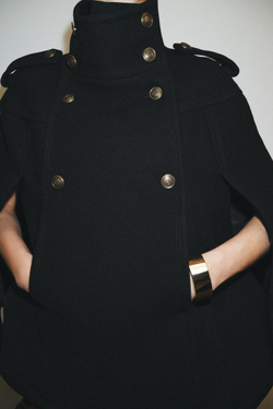 ZARA НАКИДКА ИЗ СМЕСОВОЙ ШЕРСТИ С МЕТАЛЛИЧЕСКИМИ ПУГОВИЦАМИ — ZW COLLECTION, ЧЕРНЫЙ