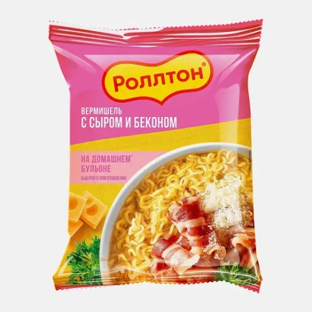 Вермишель Роллтон на домашнем бульоне c сыром и беконом 60г