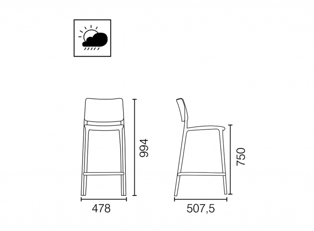 Стул пластиковый барный Papatya Joy-S Bar 75, голубой