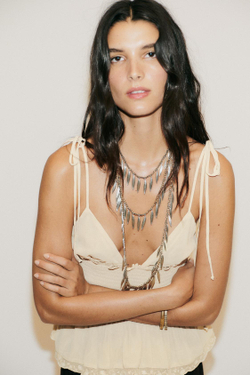 ZARA КОМБИНИРОВАННЫЙ ТОП В РУБЧИК, БЕЖЕВЫЙ