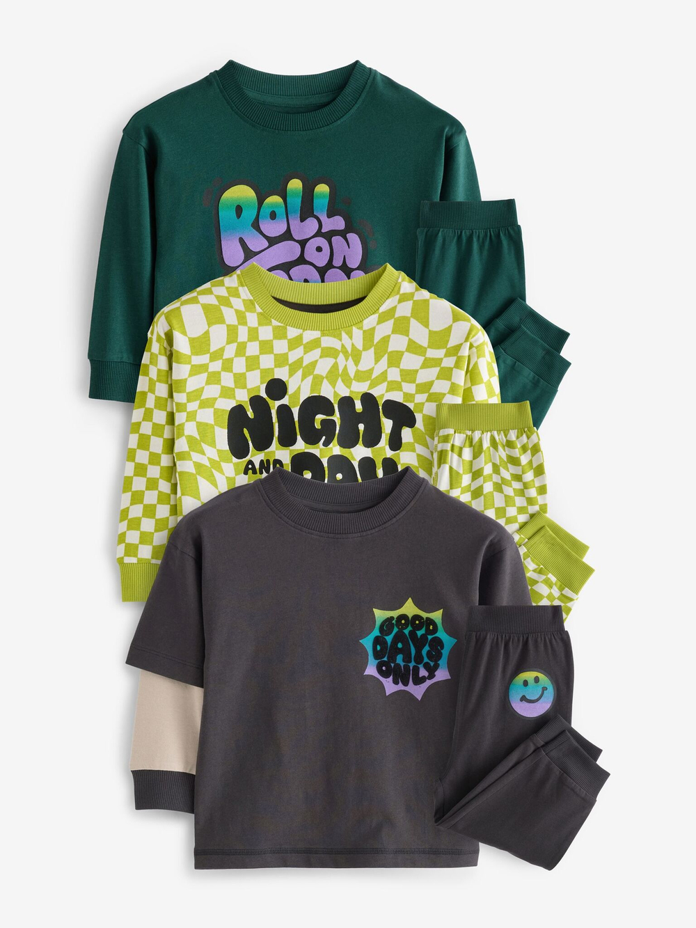 Пижама для мальчика Next 665-628, 3 шт., Салатовый, Темно-серый, Зеленый