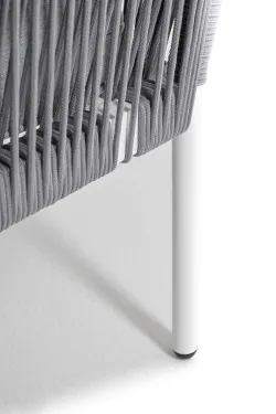 "Канны" угловой модуль плетеный из роупа, каркас алюминий белый шагрень, роуп светло-серый круглый, ткань светло-серая