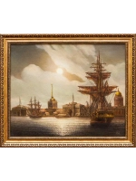 Картина маслом "Лунная ночь в Санкт-Петербурге" Жебровский