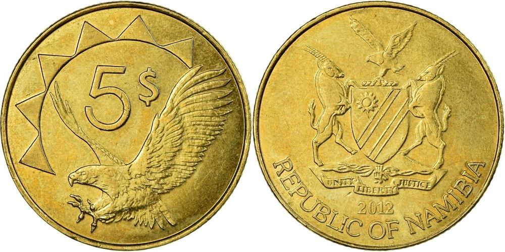 Намибия 5 долларов, 1993-2023 Орел XF
