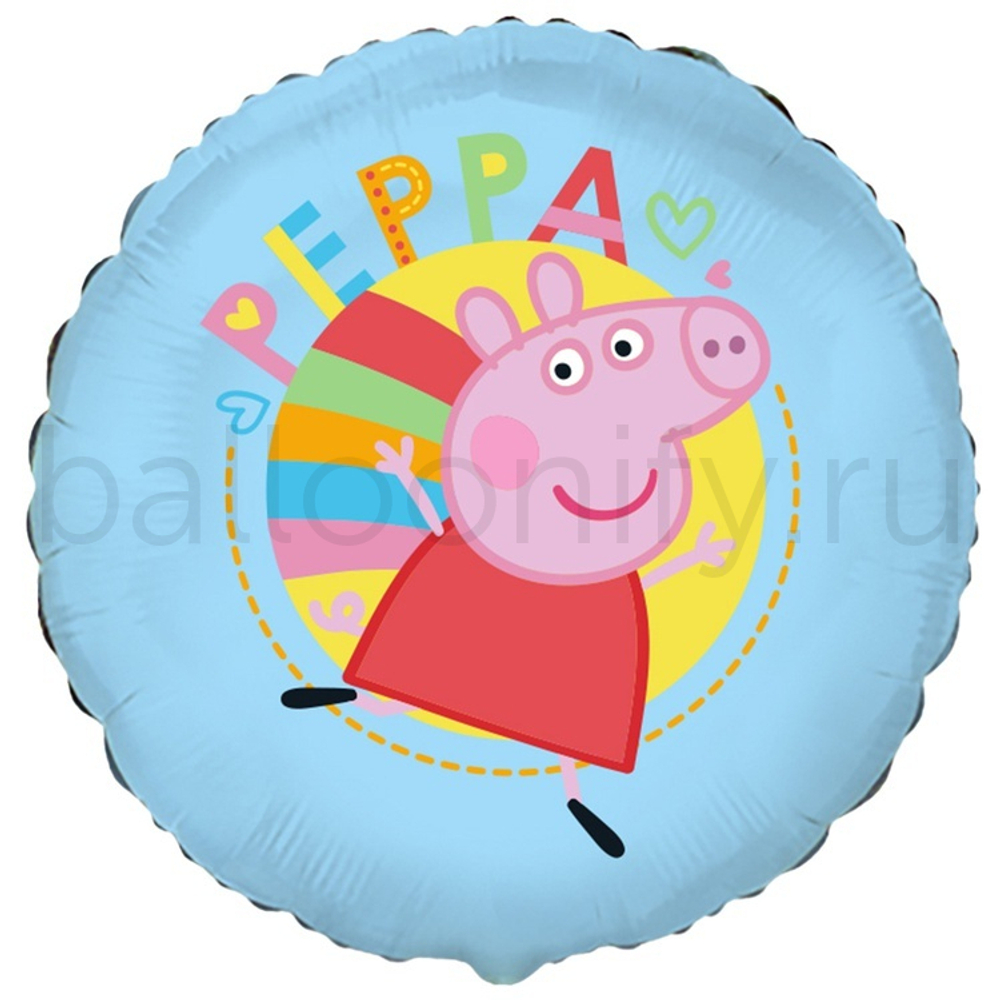Фольгированная фигура, круг, PEPPA Свинка Пеппа голубой,18"/46СМ