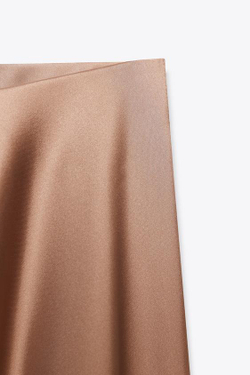 ZARA АТЛАСНАЯ ЮБКА МИДИ, МЯГКИЙ КАШТАНОВЫЙ