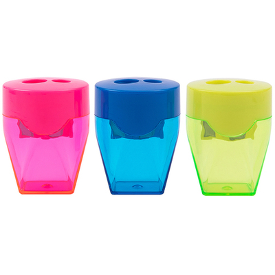 Точилка DELI "Bali" пластиковая, 2 отверстия, с контейнером, ассорти