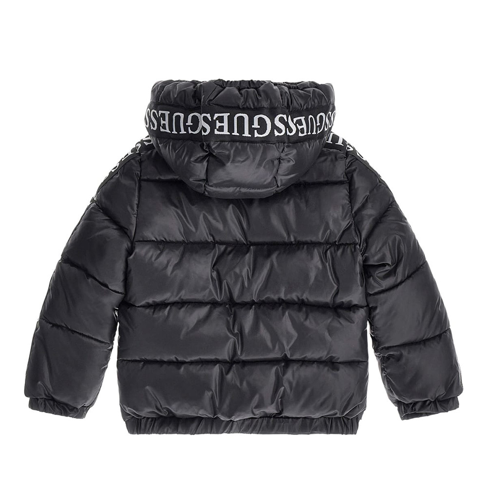 Куртка демисезонная с капюшоном GUESS Черный/Лампас и отделка на капюшоне: черная тесьма с логотипами Мальчик