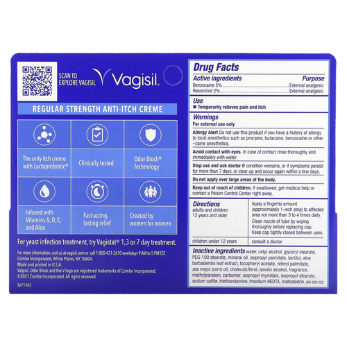 Vagisil, крем против зуда, обычной силы действия, 28 г (1 унция)
