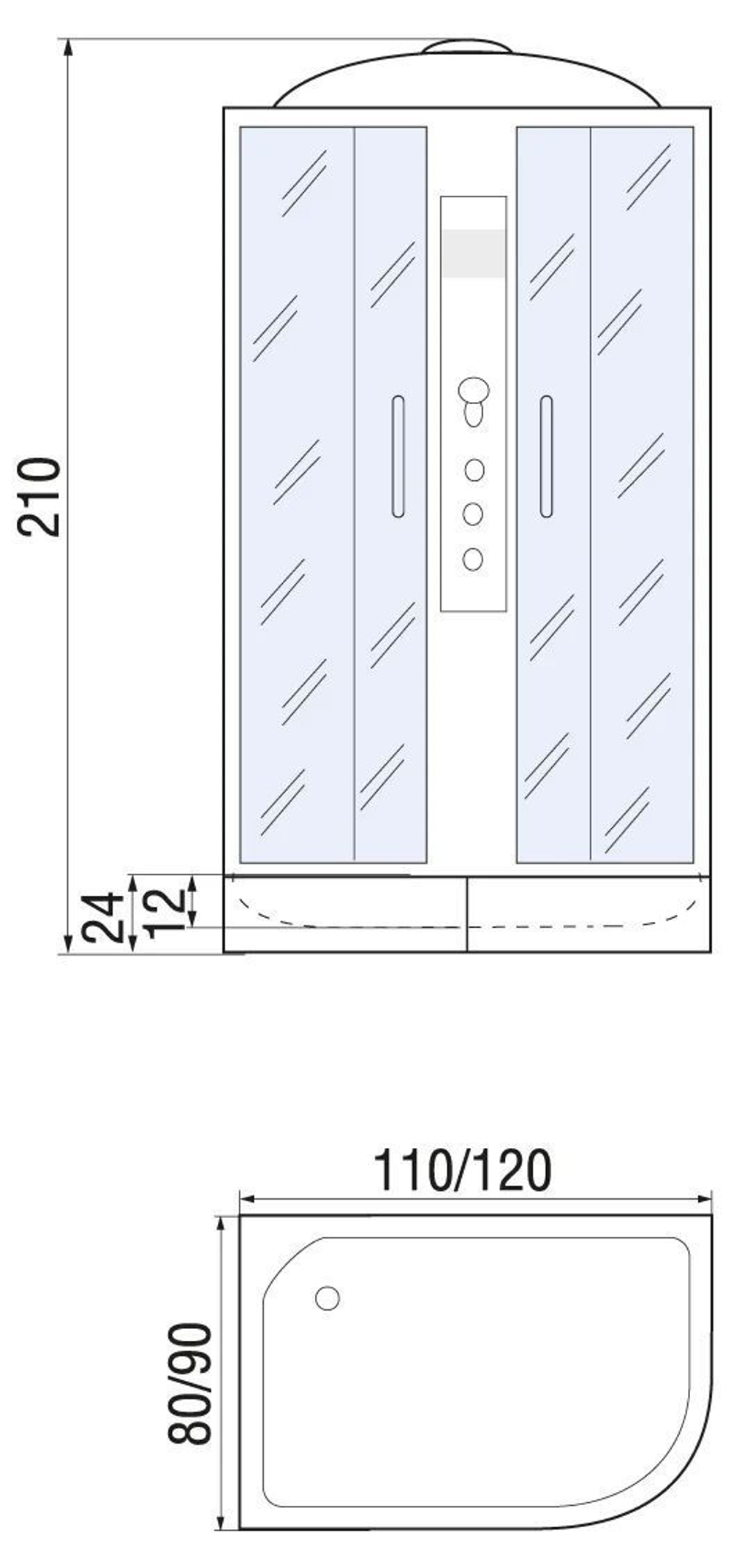 Душевая кабина RIVER  DUNAY 120/80/44  TH L 120х80 см,  тонированное стекло, поддон высокий, радио, левосторонняя