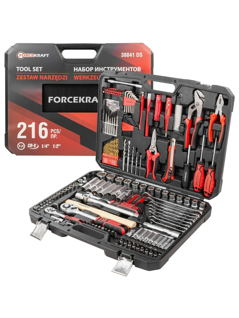 Набор инструментов 216пр. 1/4''1/2''(6гр.)(4-27мм) FORCEKRAFT FK-38841DS