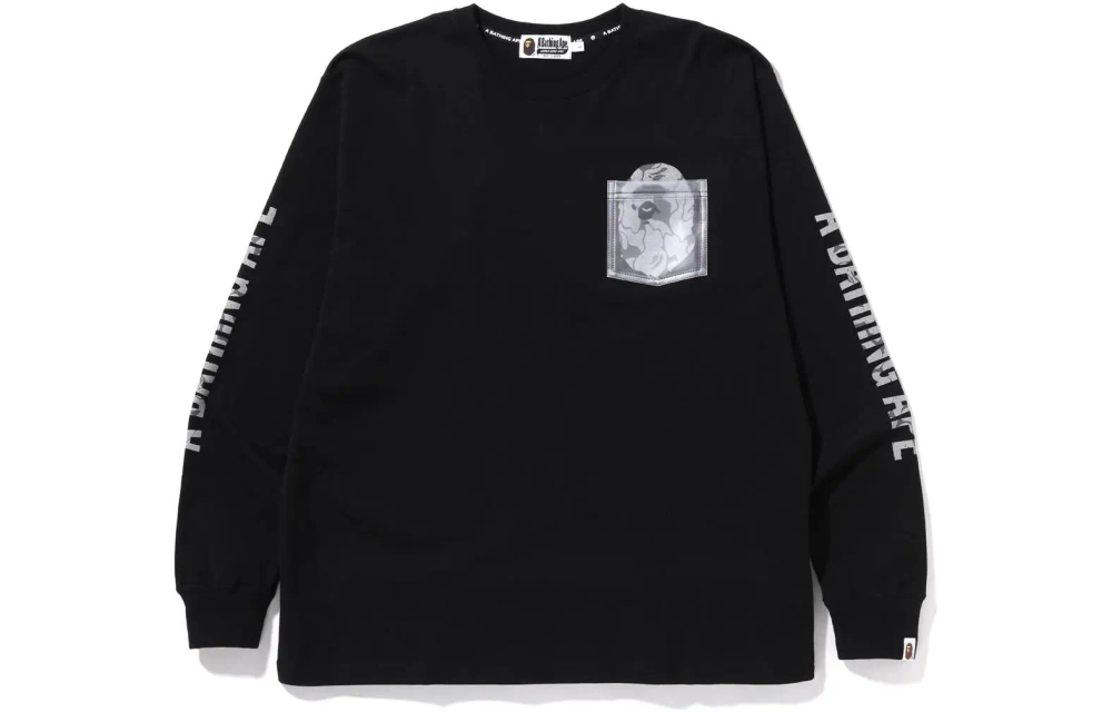 A Bathing Ape Reflective Solid Camo Ape Head Relaxed Fit Pocket L S Tee
