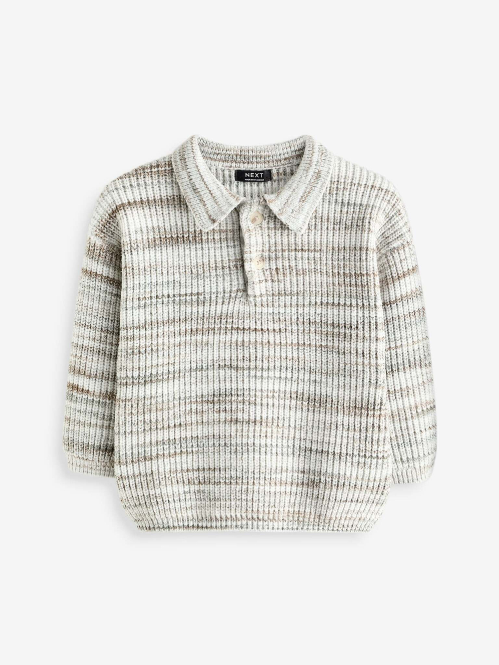 Поло с длинным рукавом вязаное для мальчика Next K82-692, Светло-серый