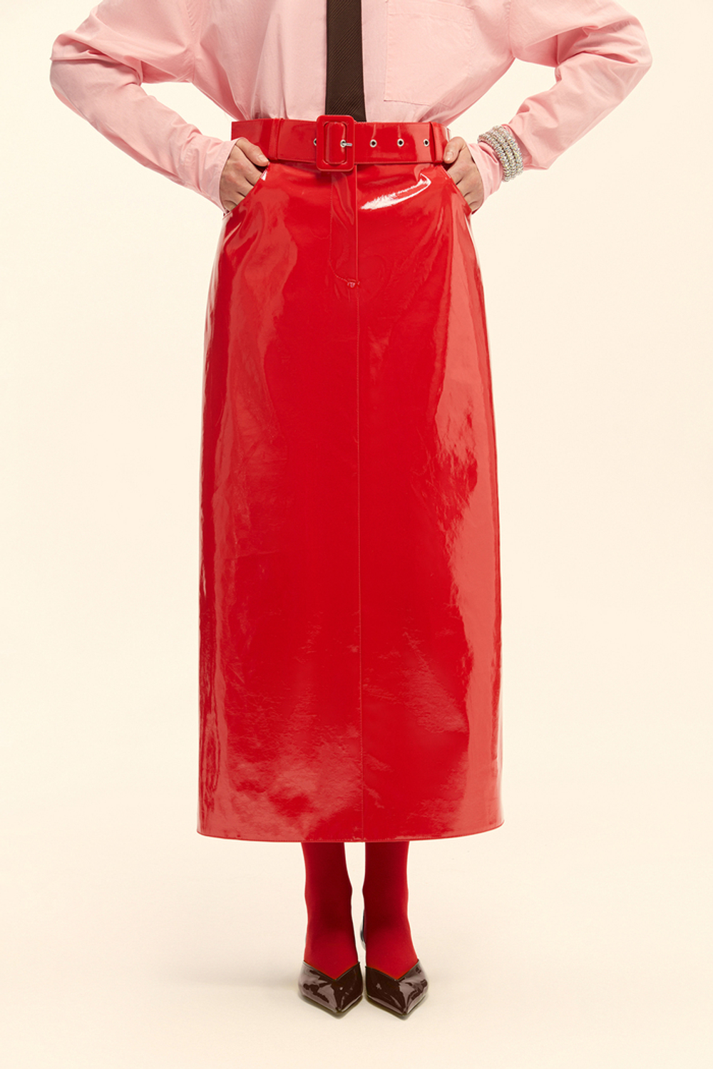 Юбка миди (Лаковый кусочек), красная