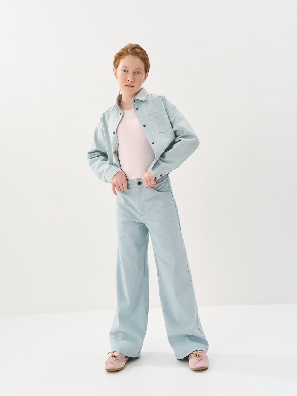 Брюки палаццо джинсовые "Серо-голубые" 7+