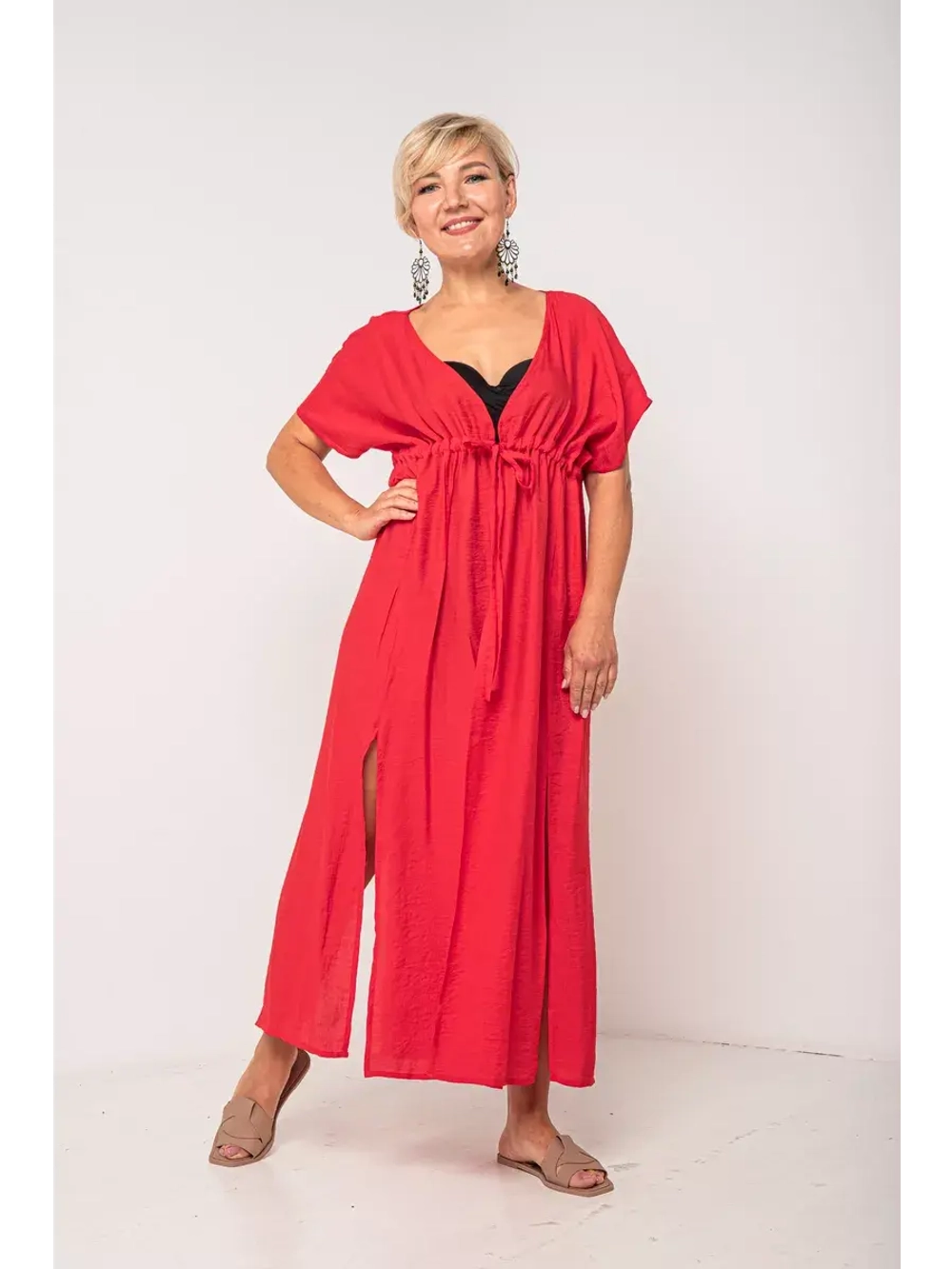 Платье длинное пляжное легкое с разрезами для отдыха на море