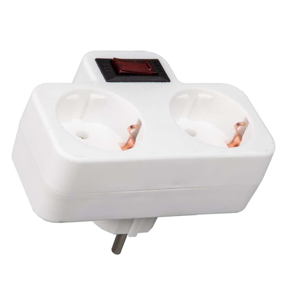 S-GES2-16PB WHITE Разветвитель сетевой с выключателем. с-з. 2 гнезда. 16А. 3500Вт. Белый. ТМ Uniel