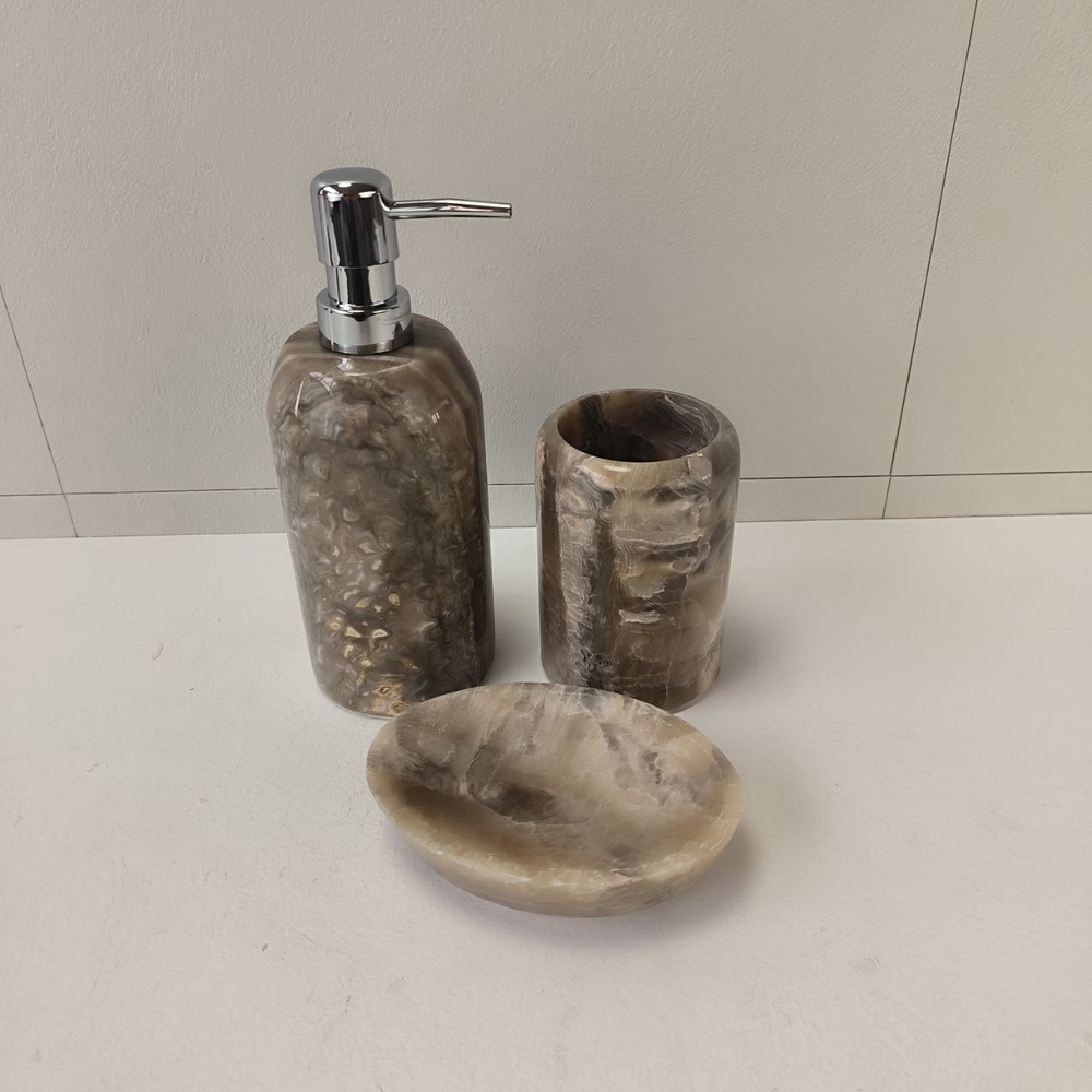 Набор из оникса 3 предм Grey NO-63261  дозатор, стаканчик, мыльница 151
